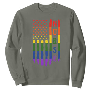 Rainbow RN Ally Pride Month Sweatshirt LGBTQ Healthcare Worker TS12 Military Green Print Your Wear