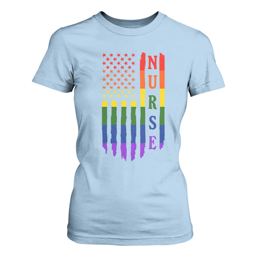 Rainbow RN Ally Pride Month T Shirt For Women LGBTQ Healthcare Worker TS12 Light Blue Print Your Wear