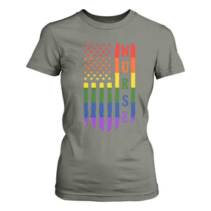 Rainbow RN Ally Pride Month T Shirt For Women LGBTQ Healthcare Worker TS12 Military Green Print Your Wear
