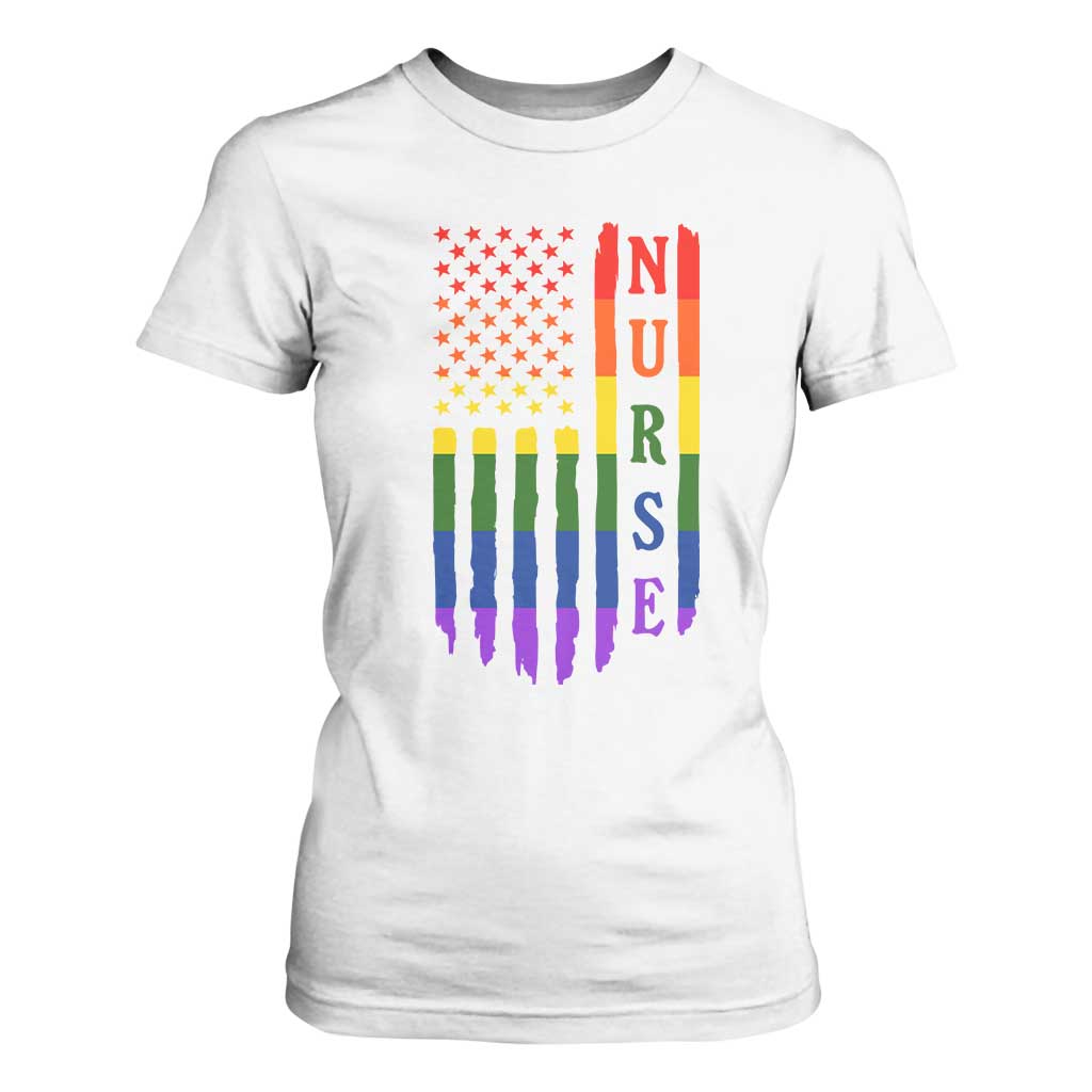 Rainbow RN Ally Pride Month T Shirt For Women LGBTQ Healthcare Worker TS12 White Print Your Wear