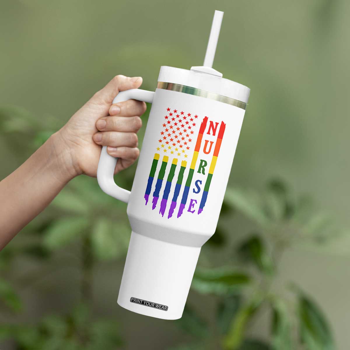 Rainbow RN Ally Pride Month Tumbler With Handle LGBTQ Healthcare Worker TS12 Print Your Wear