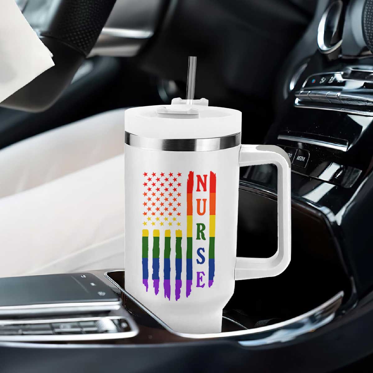 Rainbow RN Ally Pride Month Tumbler With Handle LGBTQ Healthcare Worker TS12 Print Your Wear