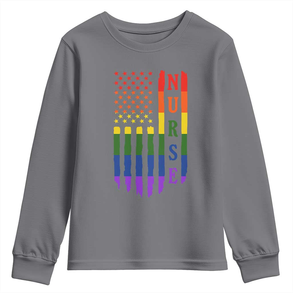 Rainbow RN Ally Pride Month Youth Sweatshirt LGBTQ Healthcare Worker TS12 Charcoal Print Your Wear