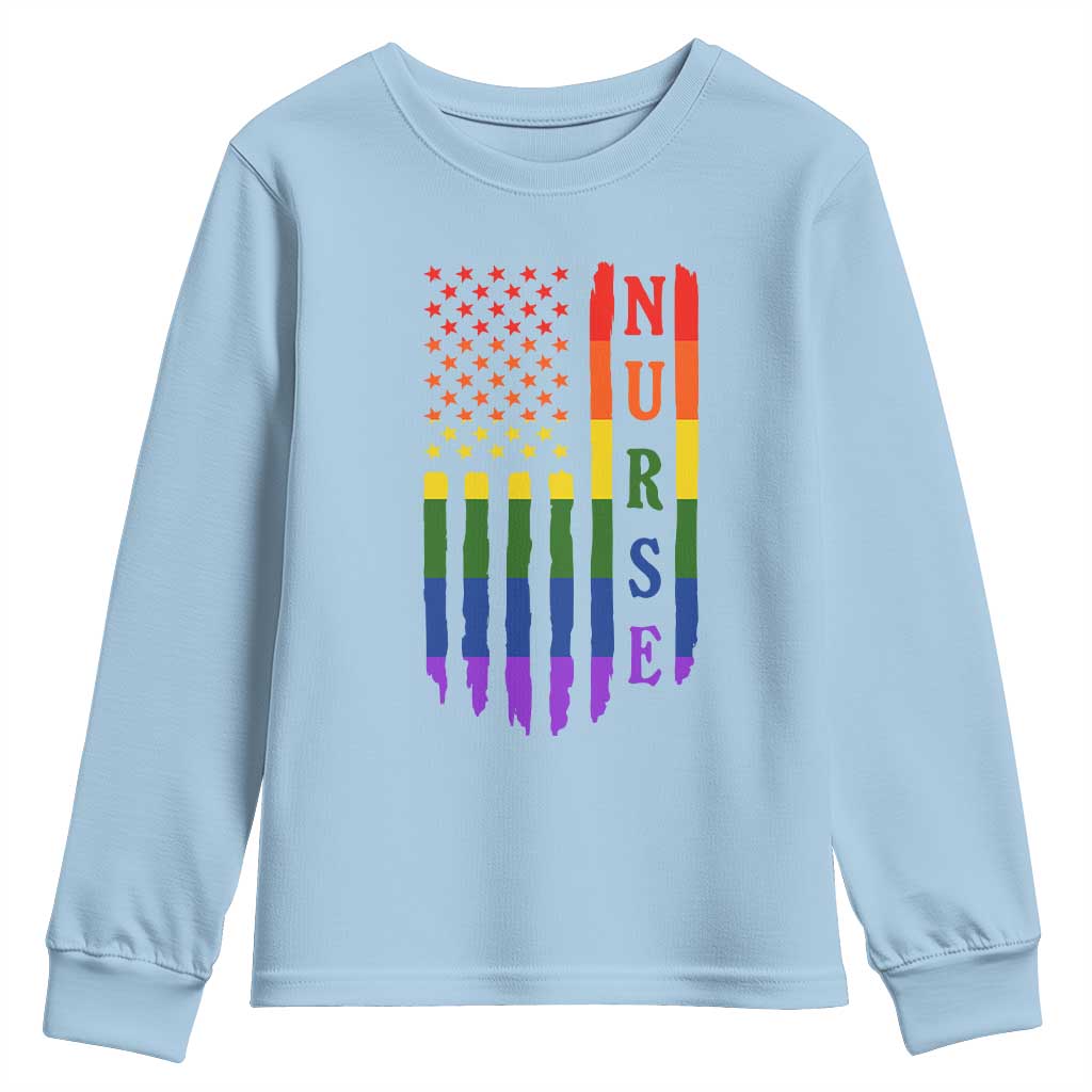 Rainbow RN Ally Pride Month Youth Sweatshirt LGBTQ Healthcare Worker TS12 Light Blue Print Your Wear