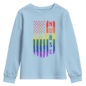 Rainbow RN Ally Pride Month Youth Sweatshirt LGBTQ Healthcare Worker TS12 Light Blue Print Your Wear
