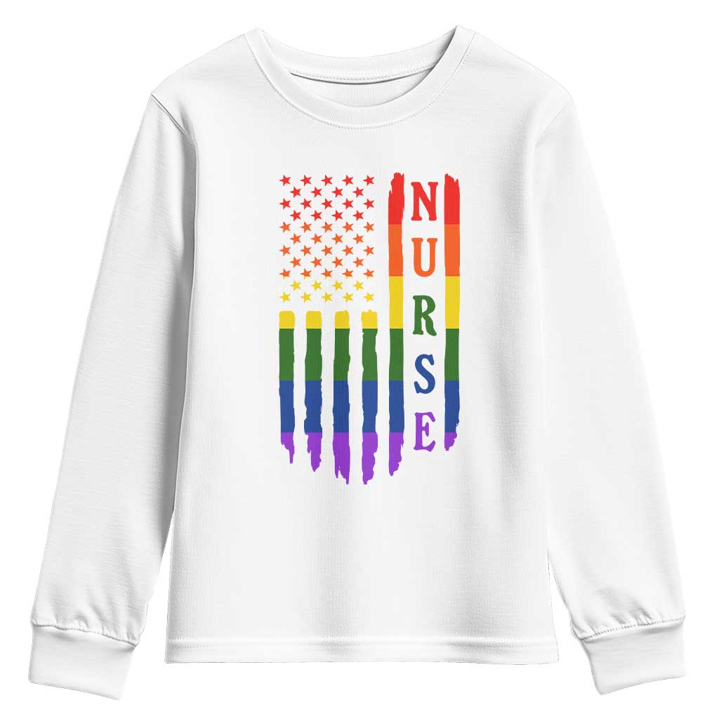 Rainbow RN Ally Pride Month Youth Sweatshirt LGBTQ Healthcare Worker TS12 White Print Your Wear