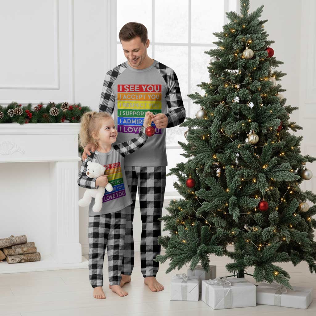 I See Accept Respect Support Admire Love You Plaid Pajama Set LGBT Ally Pride Graphic