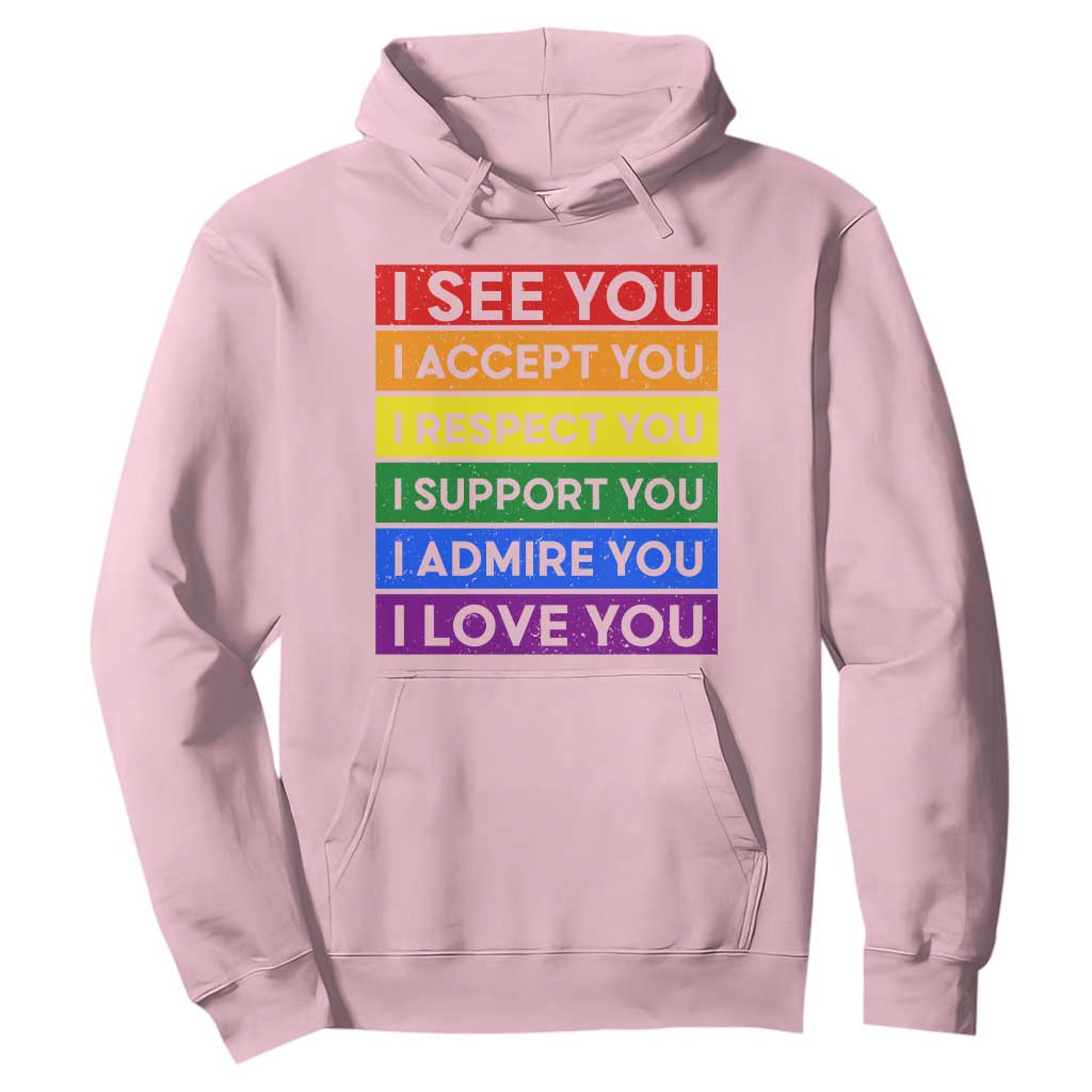 I See Accept Respect Support Admire Love You Hoodie LGBT Ally Pride Graphic TS12 Light Pink Print Your Wear