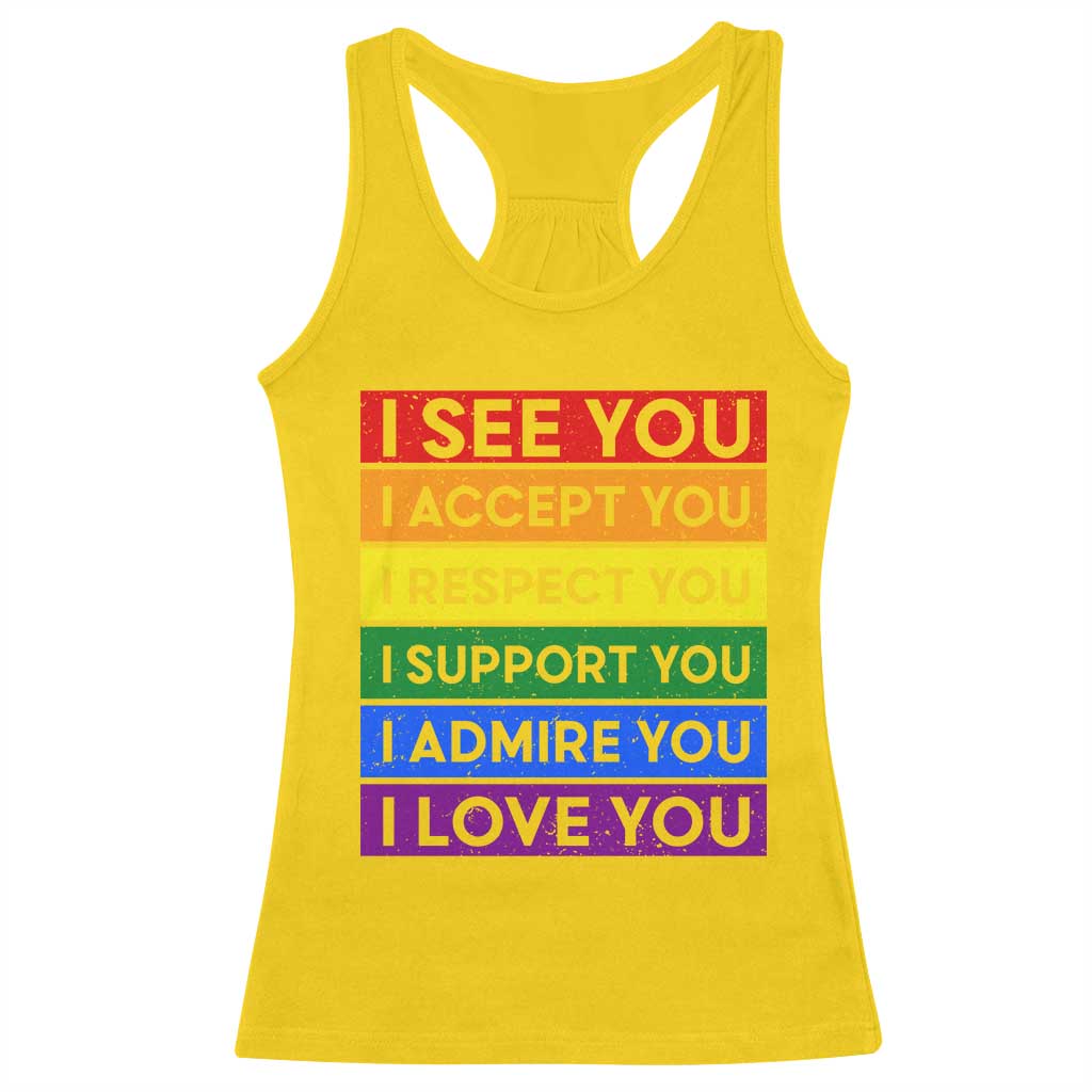 I See Accept Respect Support Admire Love You Racerback Tank Top LGBT Ally Pride Graphic