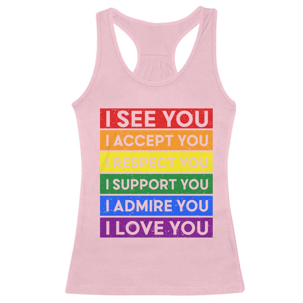 I See Accept Respect Support Admire Love You Racerback Tank Top LGBT Ally Pride Graphic