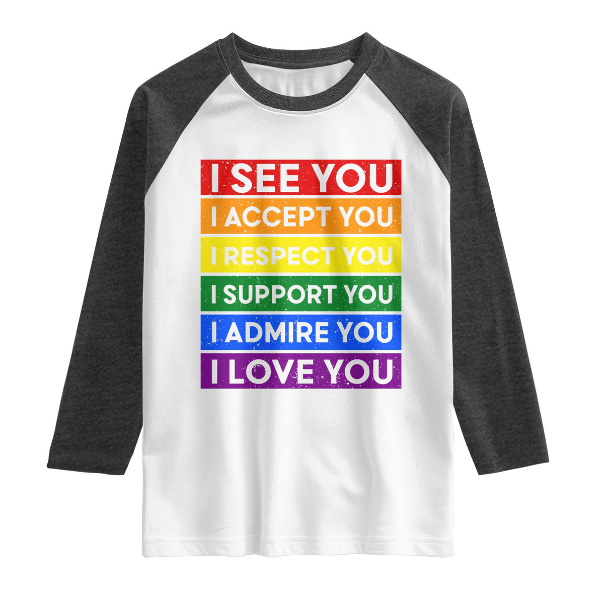 I See Accept Respect Support Admire Love You Raglan Shirt LGBT Ally Pride Graphic TS12 White Heather Charcoal Print Your Wear