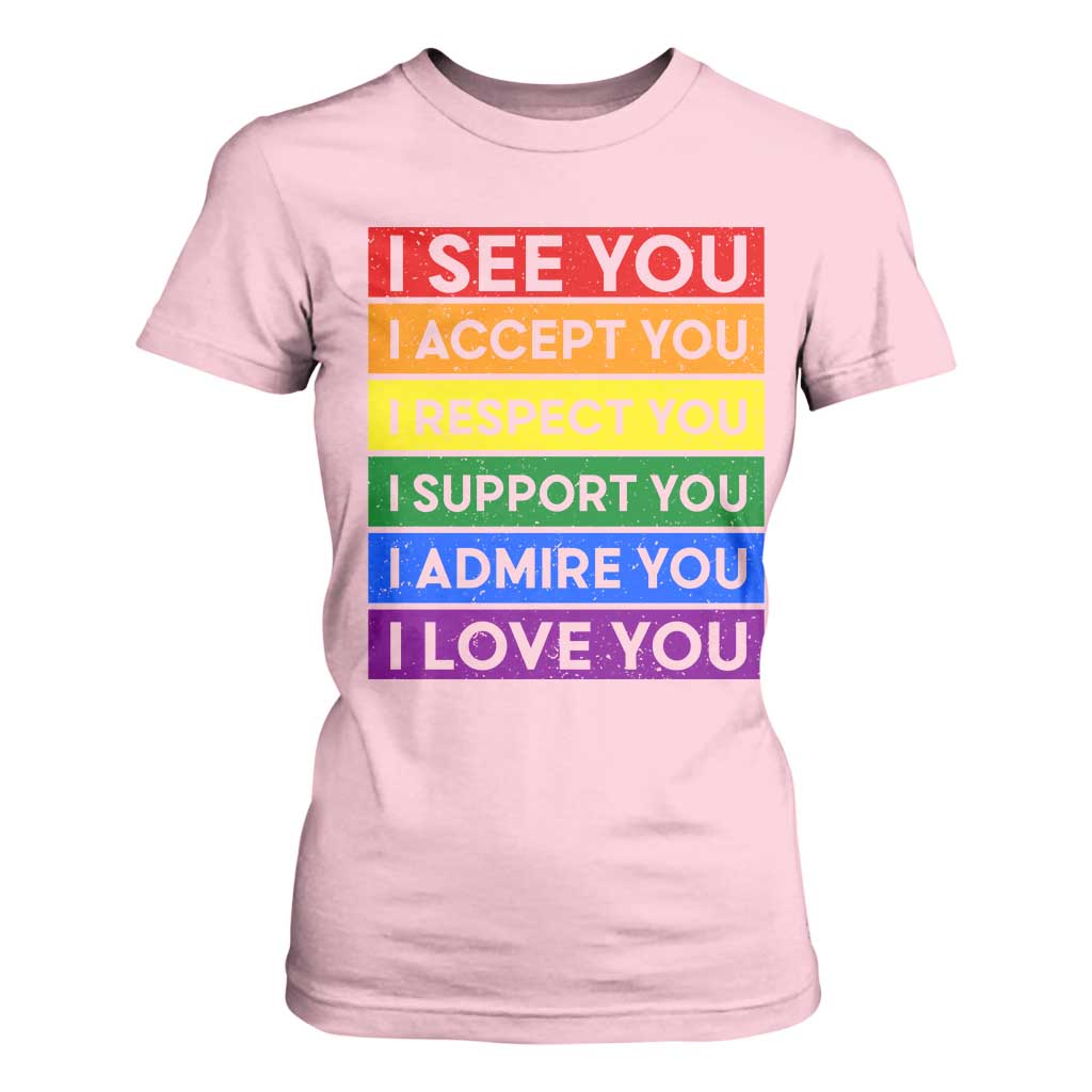 I See Accept Respect Support Admire Love You T Shirt For Women LGBT Ally Pride Graphic TS12 Light Pink Print Your Wear