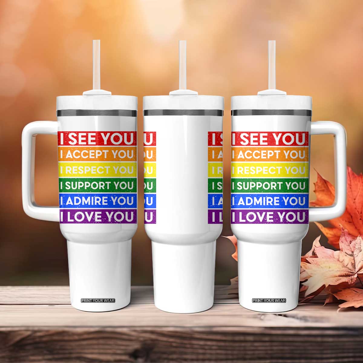 I See Accept Respect Support Admire Love You Tumbler With Handle LGBT Ally Pride Graphic
