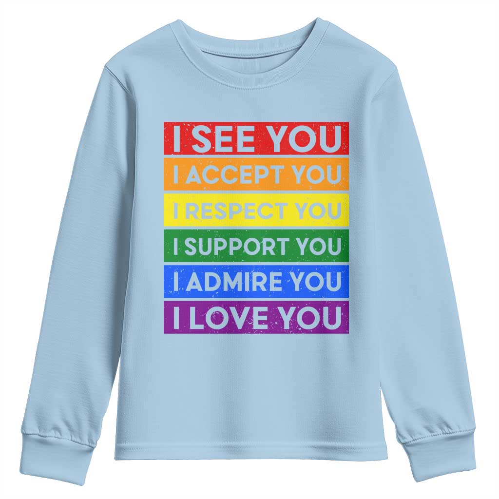 I See Accept Respect Support Admire Love You Youth Sweatshirt LGBT Ally Pride Graphic TS12 Light Blue Print Your Wear