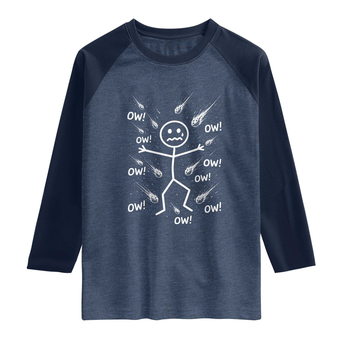 Funny Stick Figure Meteor Shower Raglan Shirt Cosmic Joke