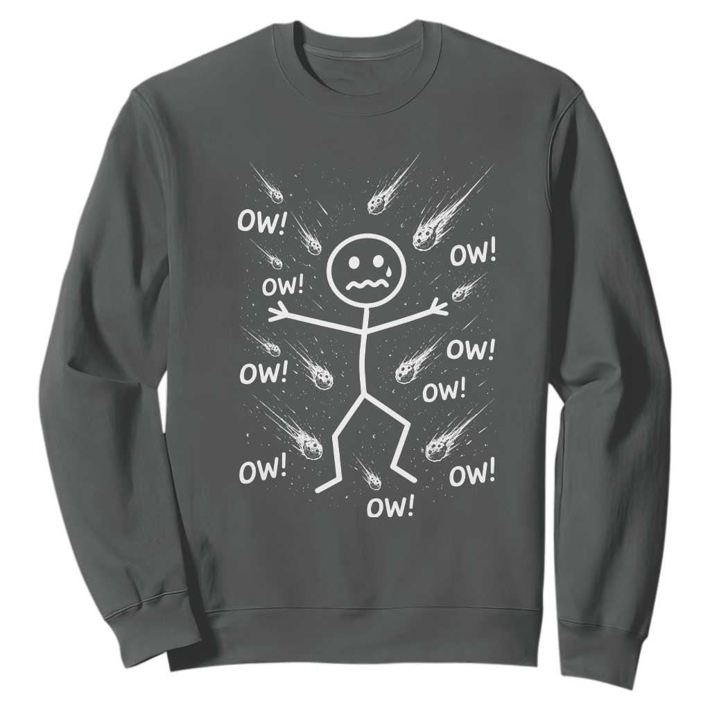 Funny Stick Figure Meteor Shower Sweatshirt Cosmic Joke