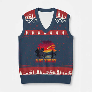 Funny Dinosaur Baseball Meteorite V-Neck Knit Sweater Vest Not Today