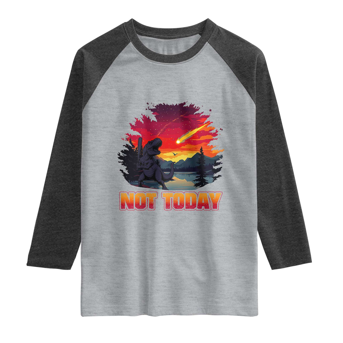 Funny Dinosaur Baseball Meteorite Raglan Shirt Not Today