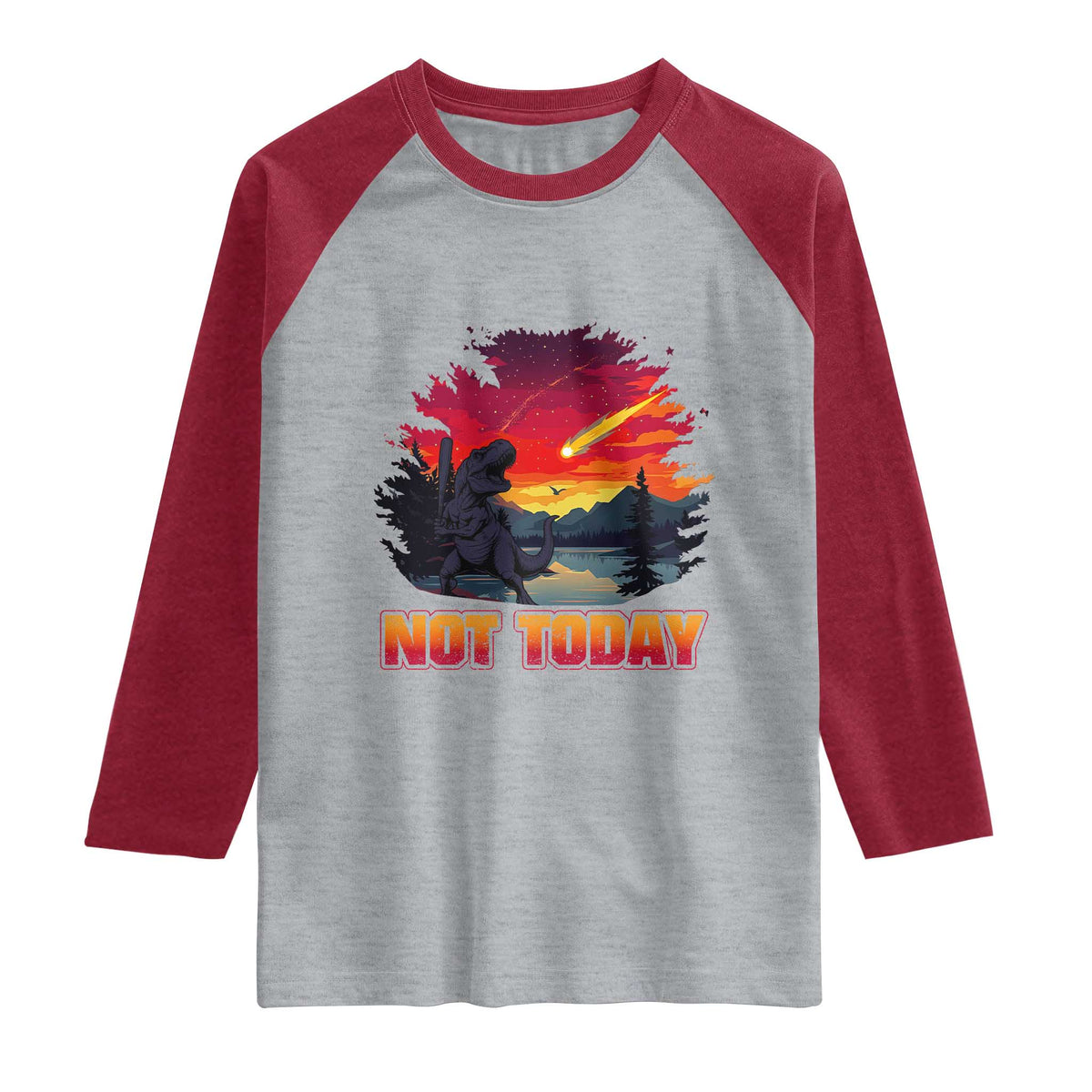Funny Dinosaur Baseball Meteorite Raglan Shirt Not Today