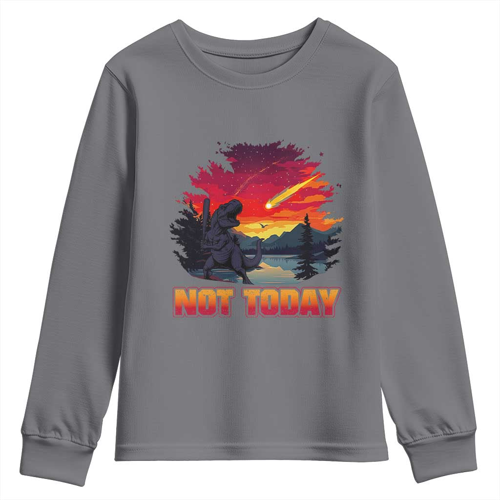 Funny Dinosaur Baseball Meteorite Youth Sweatshirt Not Today