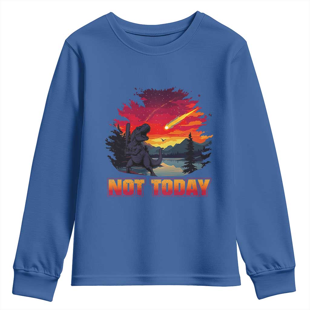 Funny Dinosaur Baseball Meteorite Youth Sweatshirt Not Today
