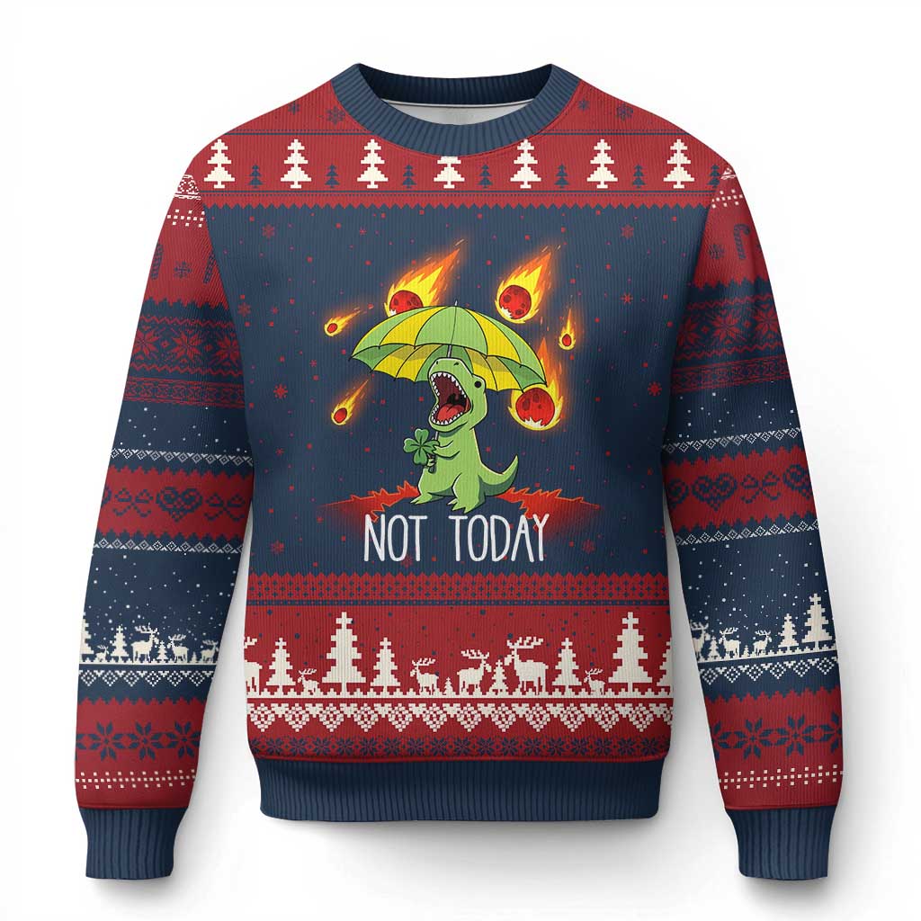 Dinosaur Meteor Shower Astronomy Humor Ugly Christmas Sweater Not Today