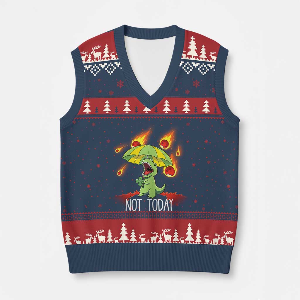 Dinosaur Meteor Shower Astronomy Humor V-Neck Knit Sweater Vest Not Today