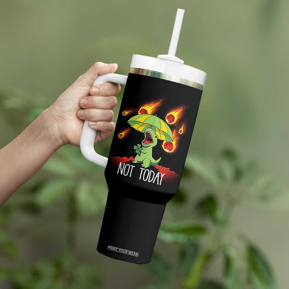 Dinosaur Meteor Shower Astronomy Humor Tumbler With Handle Not Today