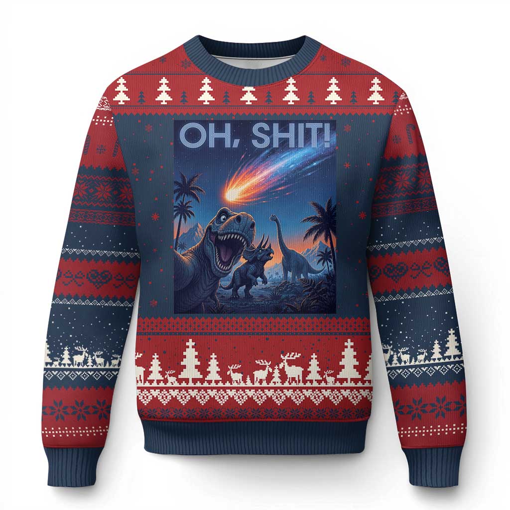Funny Dinosaur Meteorite Ugly Christmas Sweater Astronomy Lover Gift