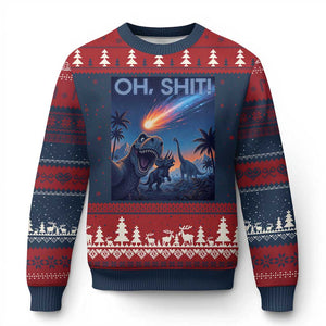 Funny Dinosaur Meteorite Ugly Christmas Sweater Astronomy Lover Gift