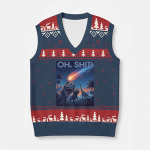 Funny Dinosaur Meteorite V-Neck Knit Sweater Vest Astronomy Lover Gift