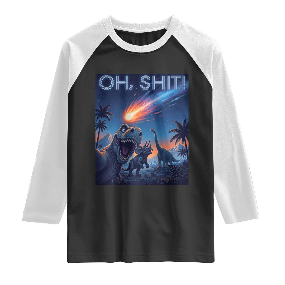Funny Dinosaur Meteorite Raglan Shirt Astronomy Lover Gift