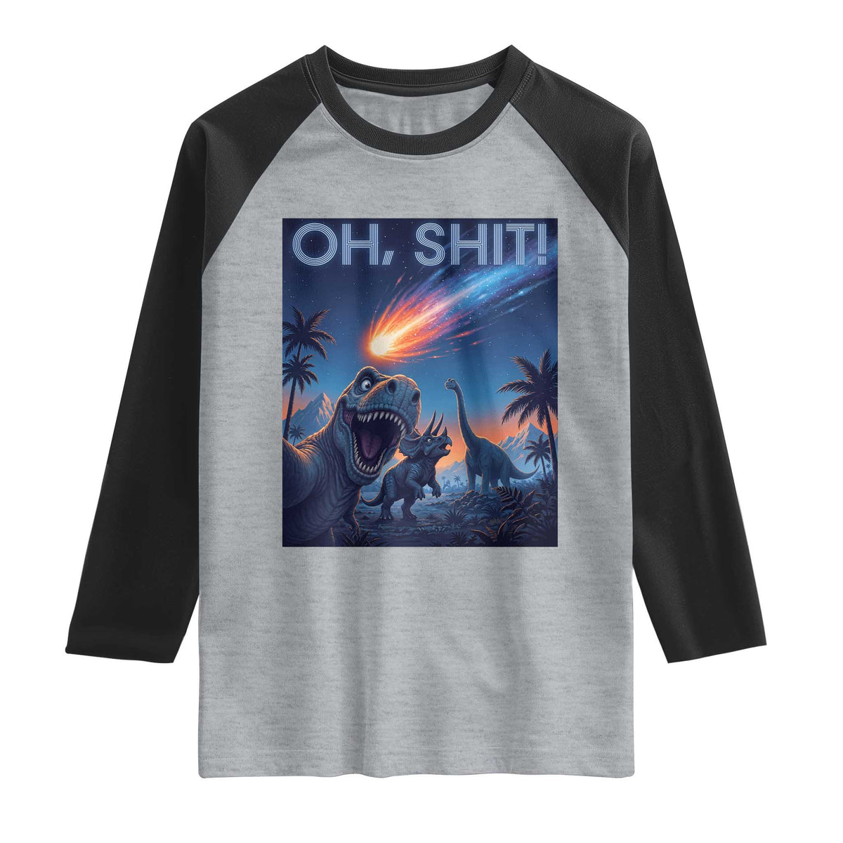 Funny Dinosaur Meteorite Raglan Shirt Astronomy Lover Gift