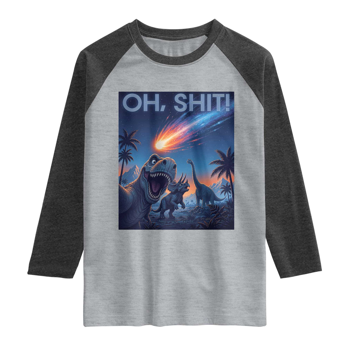 Funny Dinosaur Meteorite Raglan Shirt Astronomy Lover Gift