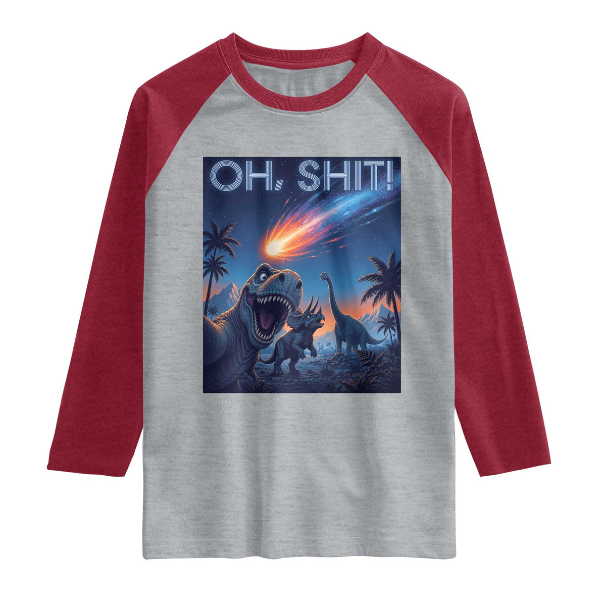 Funny Dinosaur Meteorite Raglan Shirt Astronomy Lover Gift