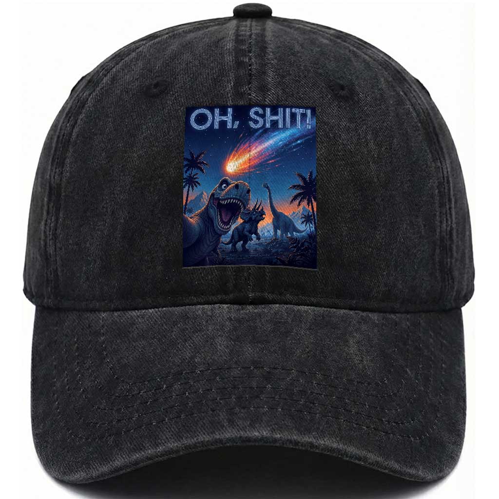 Funny Dinosaur Meteorite Washed Cotton Baseball Cap Astronomy Lover Gift