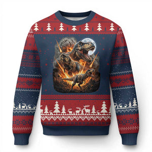 Funny Dinosaur Meteorite Strike Ugly Christmas Sweater Epic Paleontology Gift