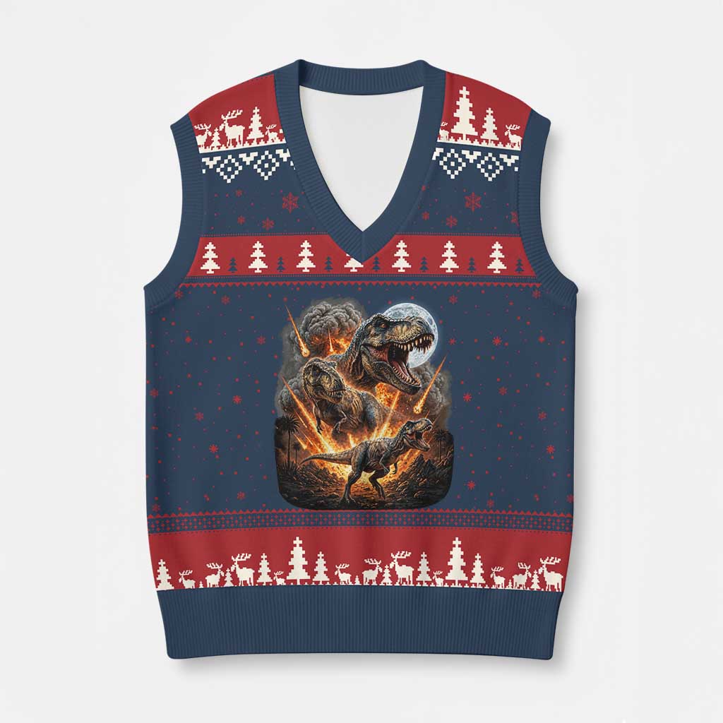 Funny Dinosaur Meteorite Strike V-Neck Knit Sweater Vest Epic Paleontology Gift