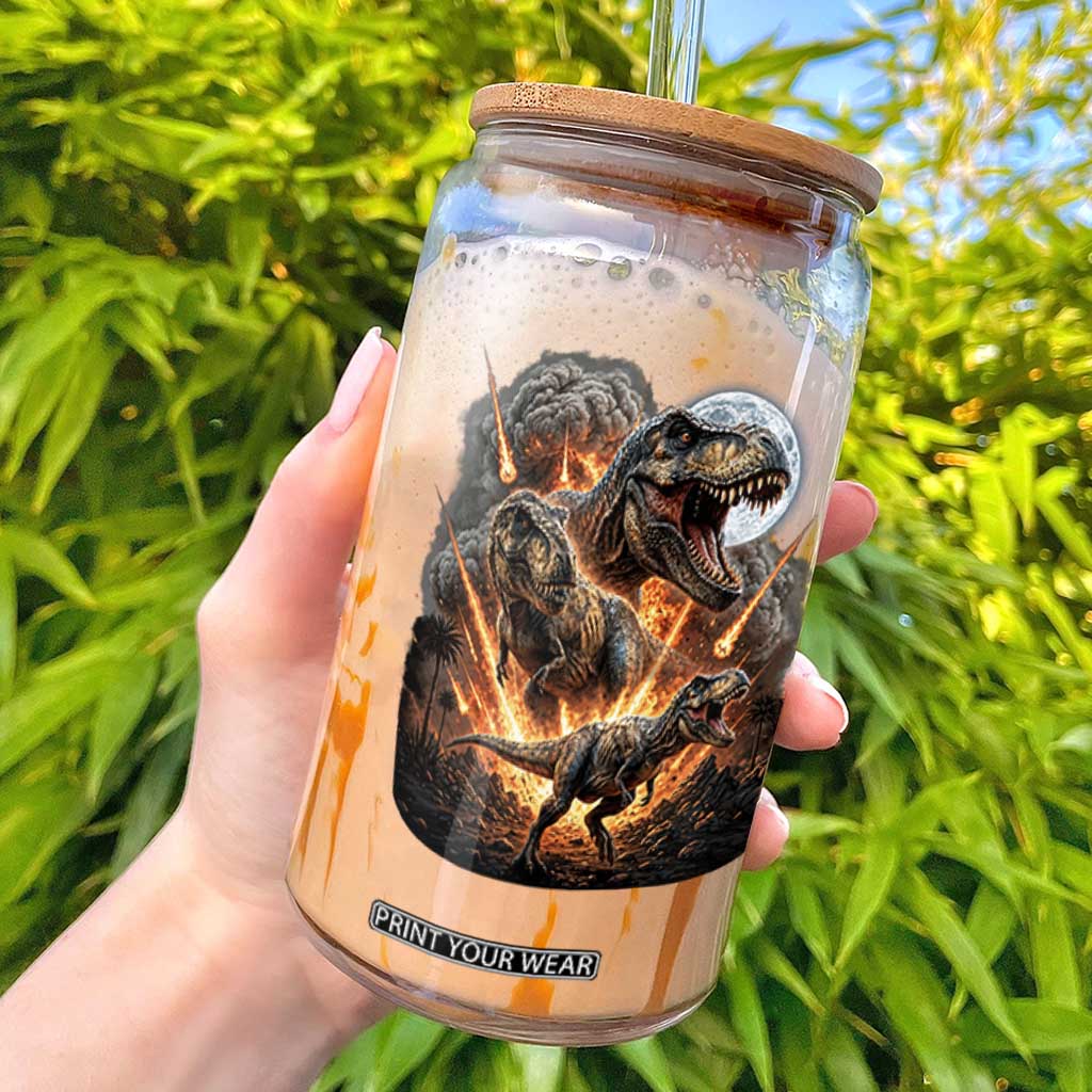 Funny Dinosaur Meteorite Strike Glass Can Epic Paleontology Gift