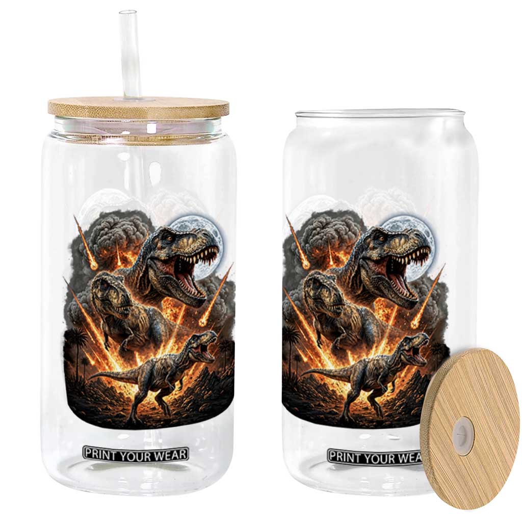 Funny Dinosaur Meteorite Strike Glass Can Epic Paleontology Gift
