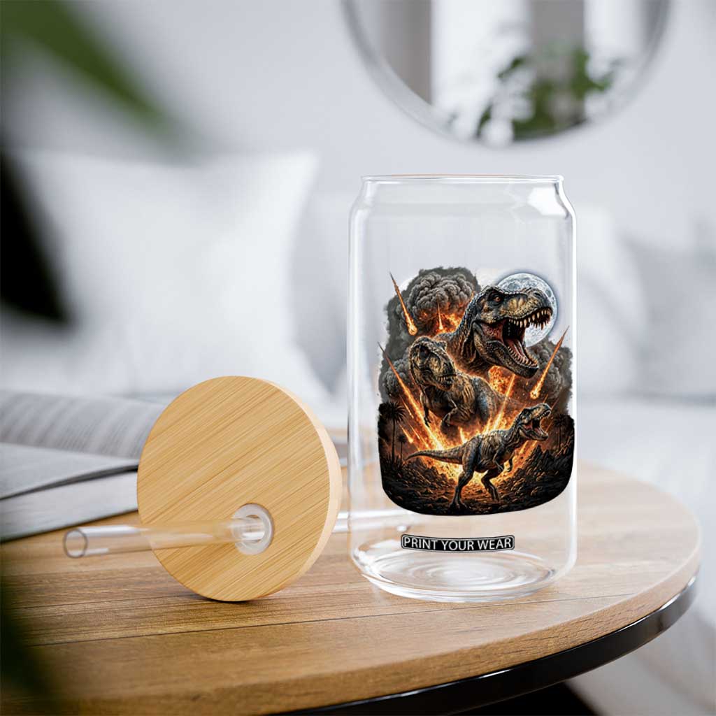 Funny Dinosaur Meteorite Strike Glass Can Epic Paleontology Gift