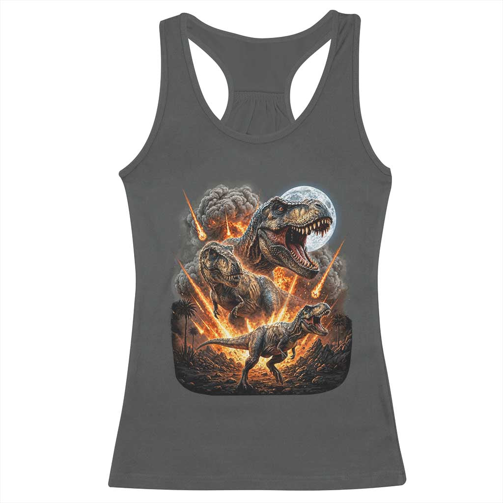 Funny Dinosaur Meteorite Strike Racerback Tank Top Epic Paleontology Gift
