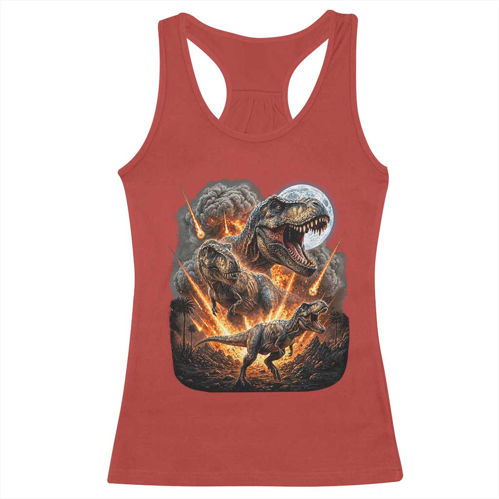 Funny Dinosaur Meteorite Strike Racerback Tank Top Epic Paleontology Gift