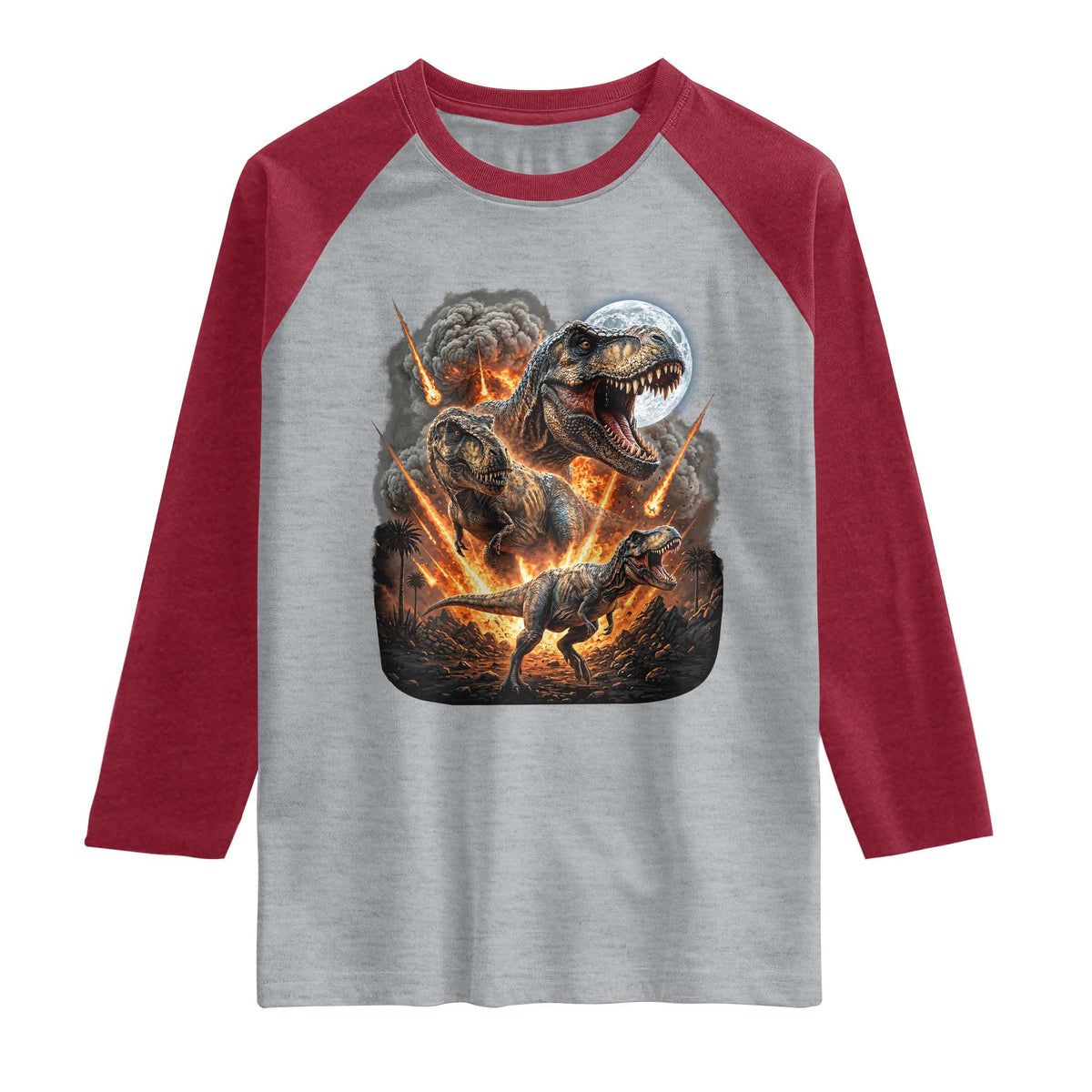 Funny Dinosaur Meteorite Strike Raglan Shirt Epic Paleontology Gift