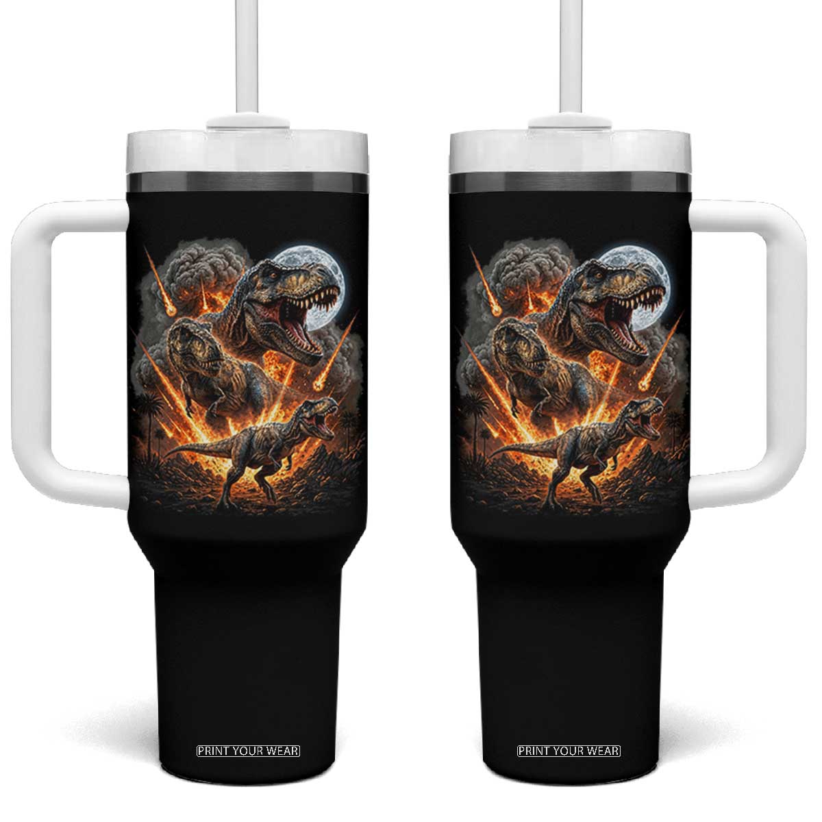 Funny Dinosaur Meteorite Strike Tumbler With Handle Epic Paleontology Gift