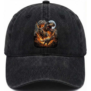 Funny Dinosaur Meteorite Strike Washed Cotton Baseball Cap Epic Paleontology Gift
