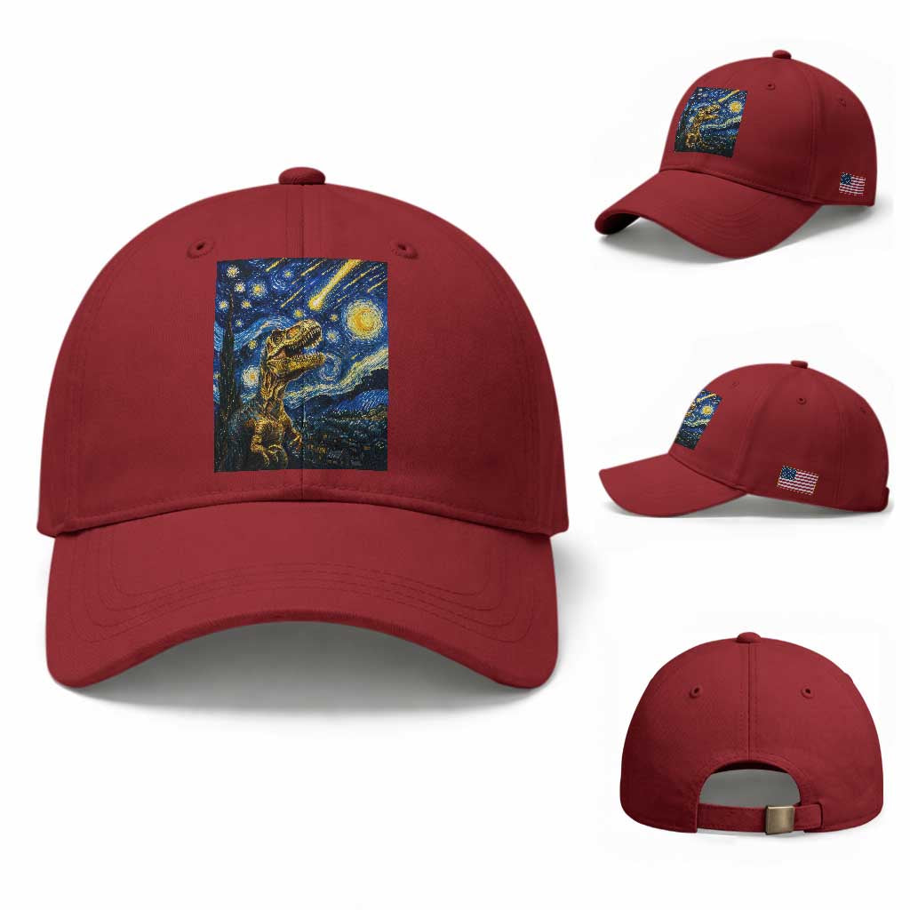 Dinosaur Starry Night Meteor Shower Baseball Cap Astronomy Lover Gift