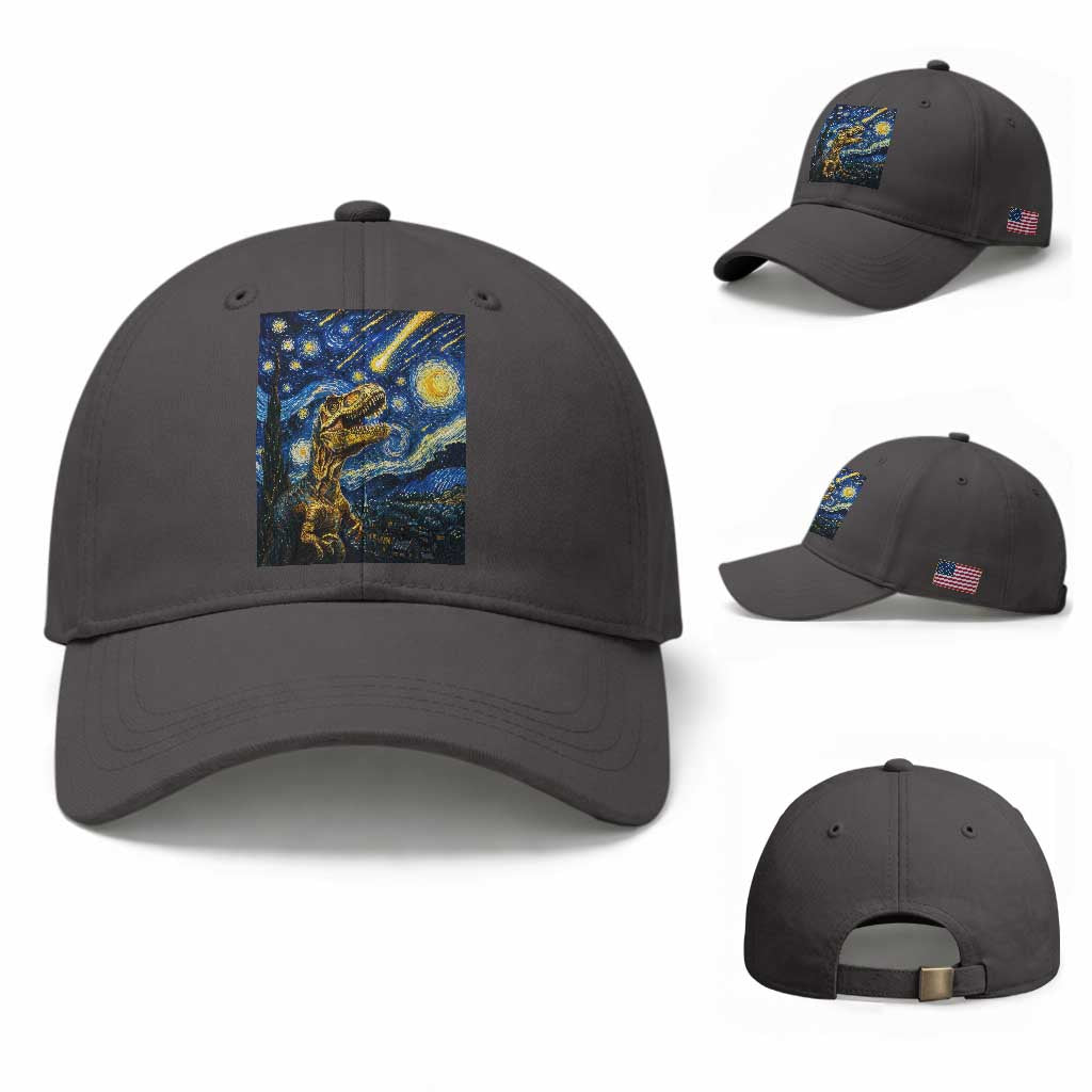 Dinosaur Starry Night Meteor Shower Baseball Cap Astronomy Lover Gift
