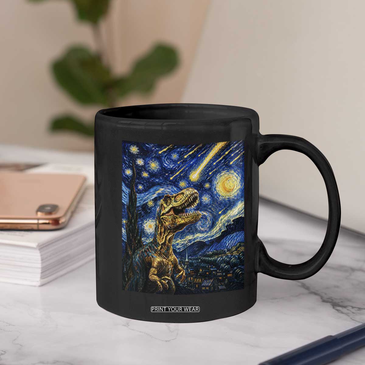 Dinosaur Starry Night Meteor Shower Coffee Mug Astronomy Lover Gift
