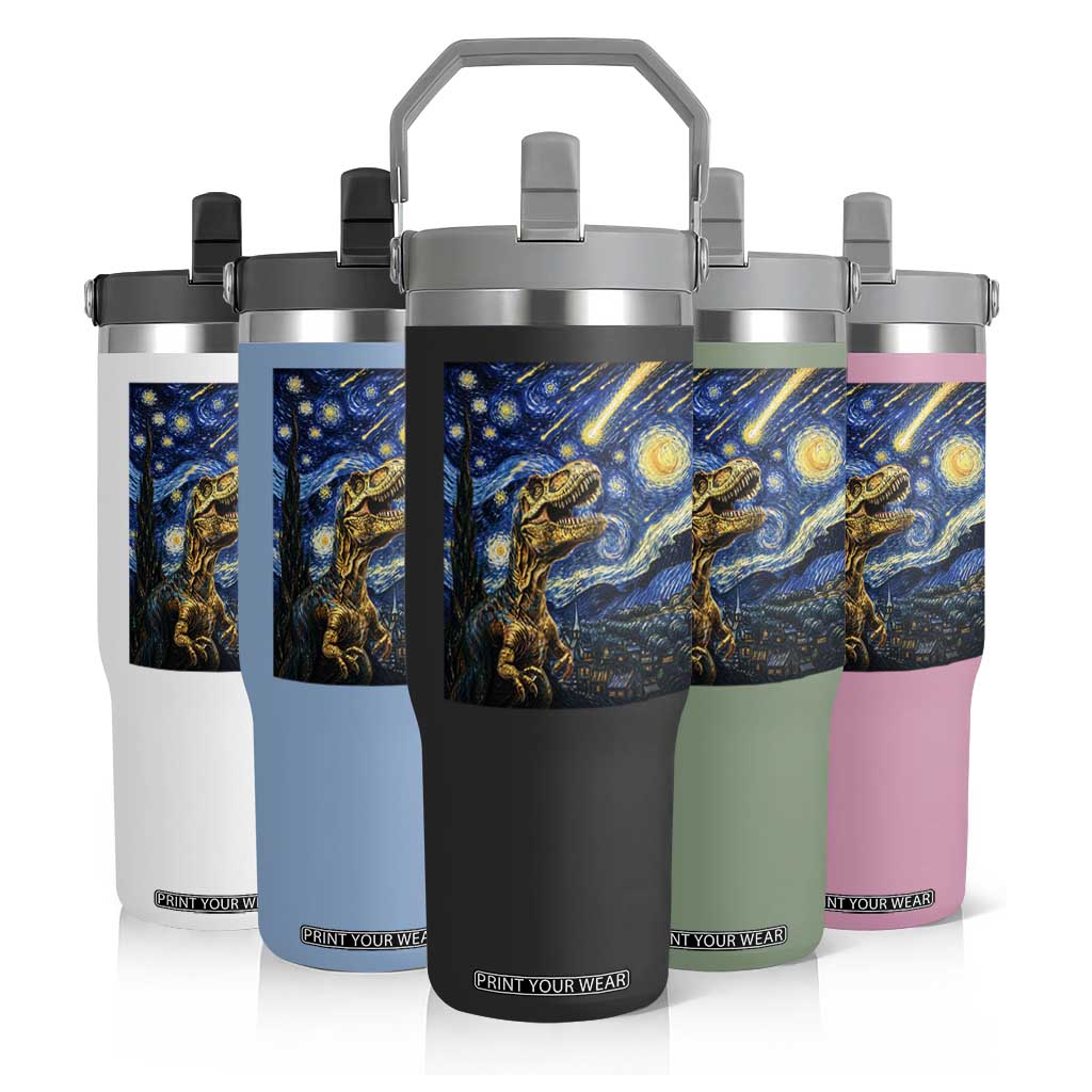 Dinosaur Starry Night Meteor Shower Flip Straw Tumbler Astronomy Lover Gift